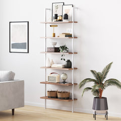 6-Shelf Ladder Bookshelf Oak Matte White