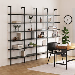 6-Shelf Wall Mount Bookshelf Black (Set of 4)