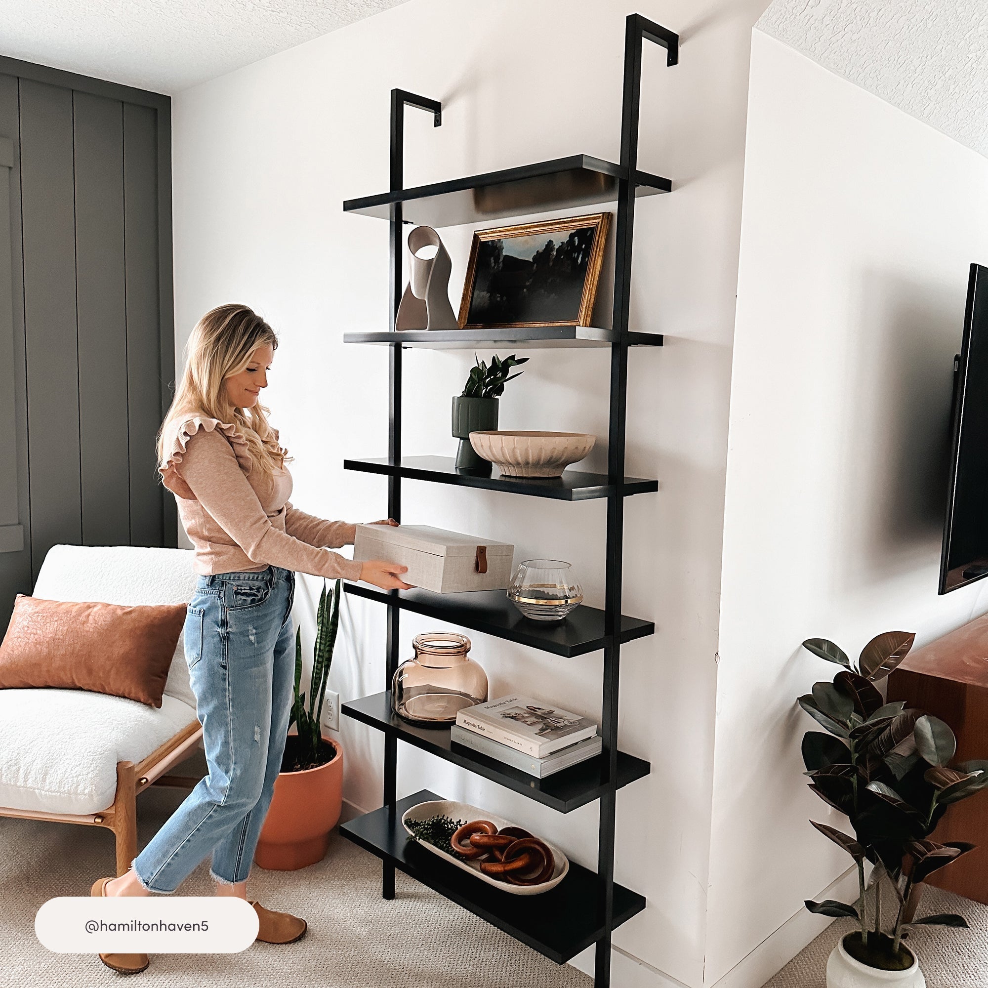 6-Shelf Wall Mount Bookshelf Black (Set of 4)