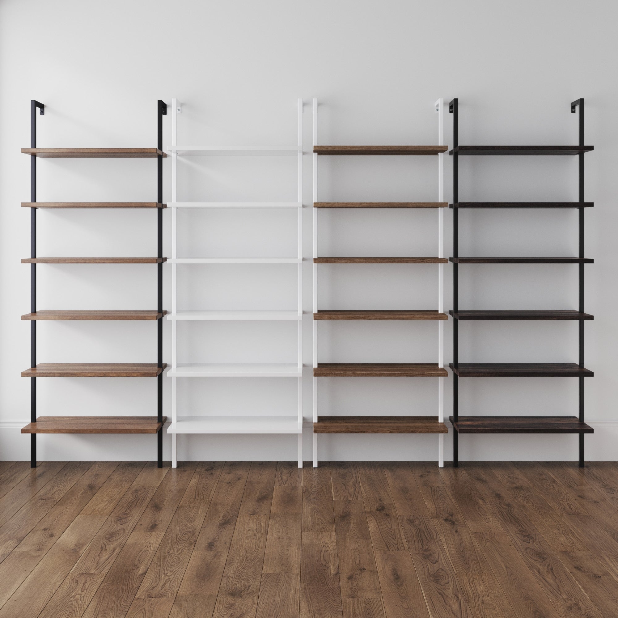 6-Shelf Wall Mount Bookshelf Black (Set of 3)