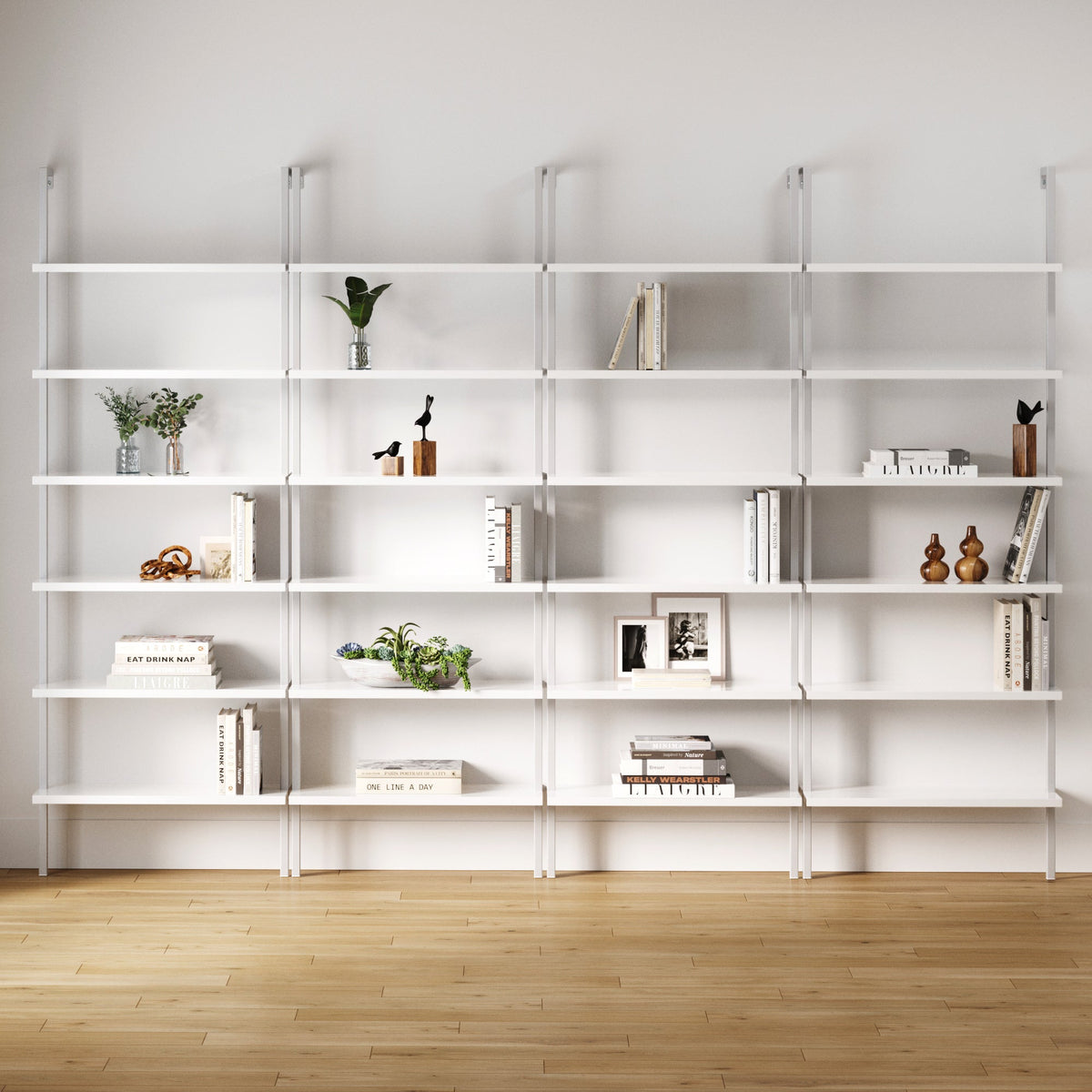 6-Shelf Ladder Bookshelf White (Set of 4)