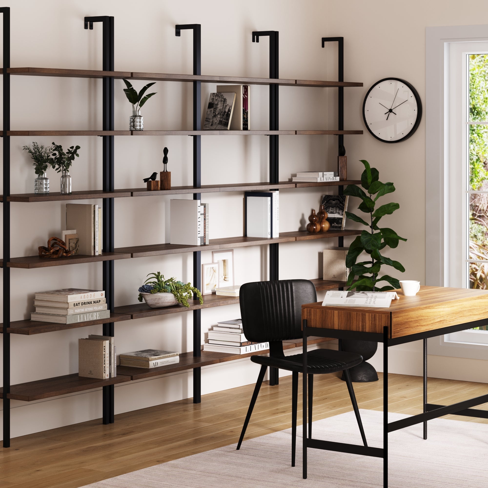 6-Shelf Bookcase Oak Matte Black (Set of 4)