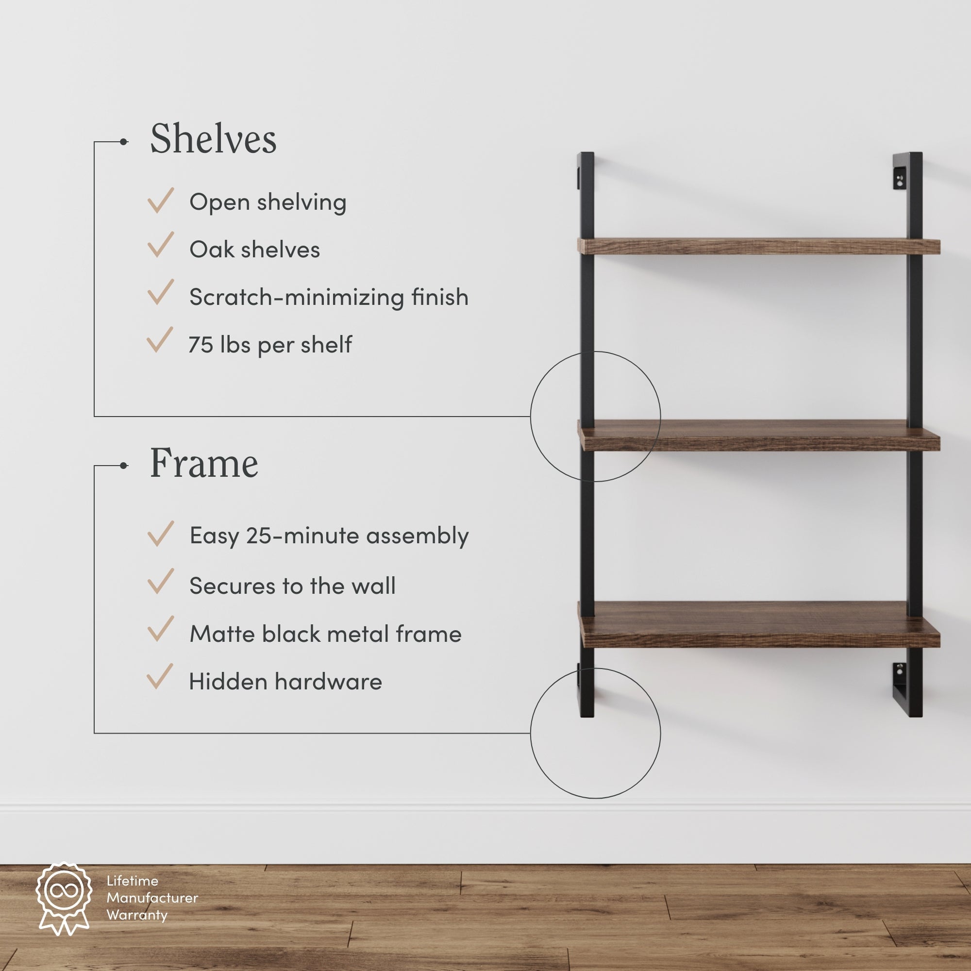 3-Shelf Ladder Bookshelf Oak Matte Black (Set of 2)