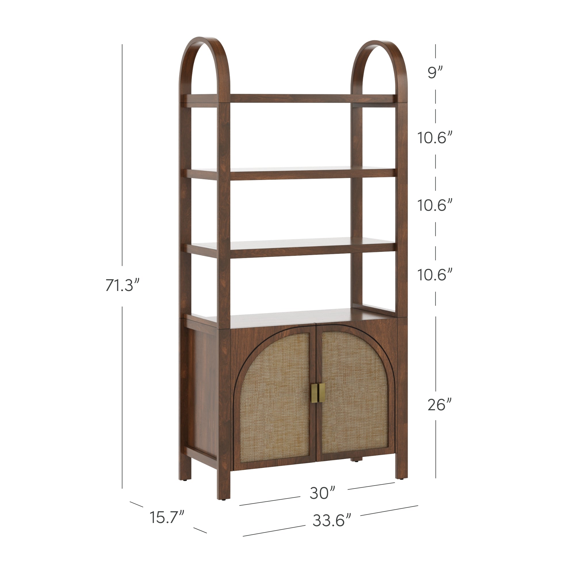 Arched Door Rattan Bookshelf with Doors Dark Acacia