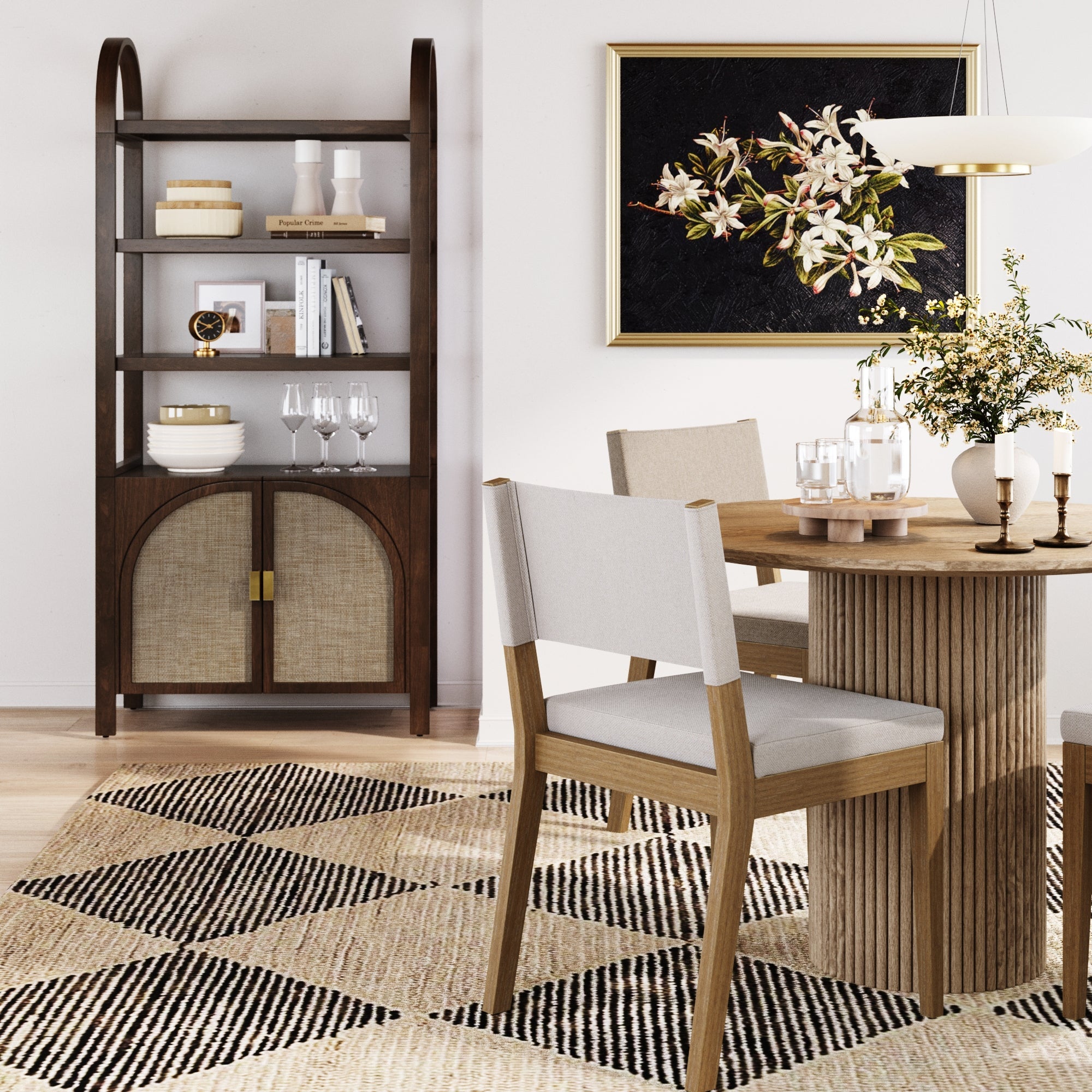 Arched Door Rattan Bookshelf with Doors Dark Acacia