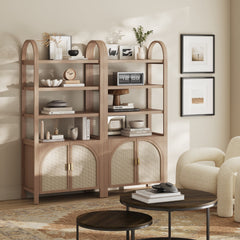 Arched Door Rattan Bookshelf with Doors Raw Oak