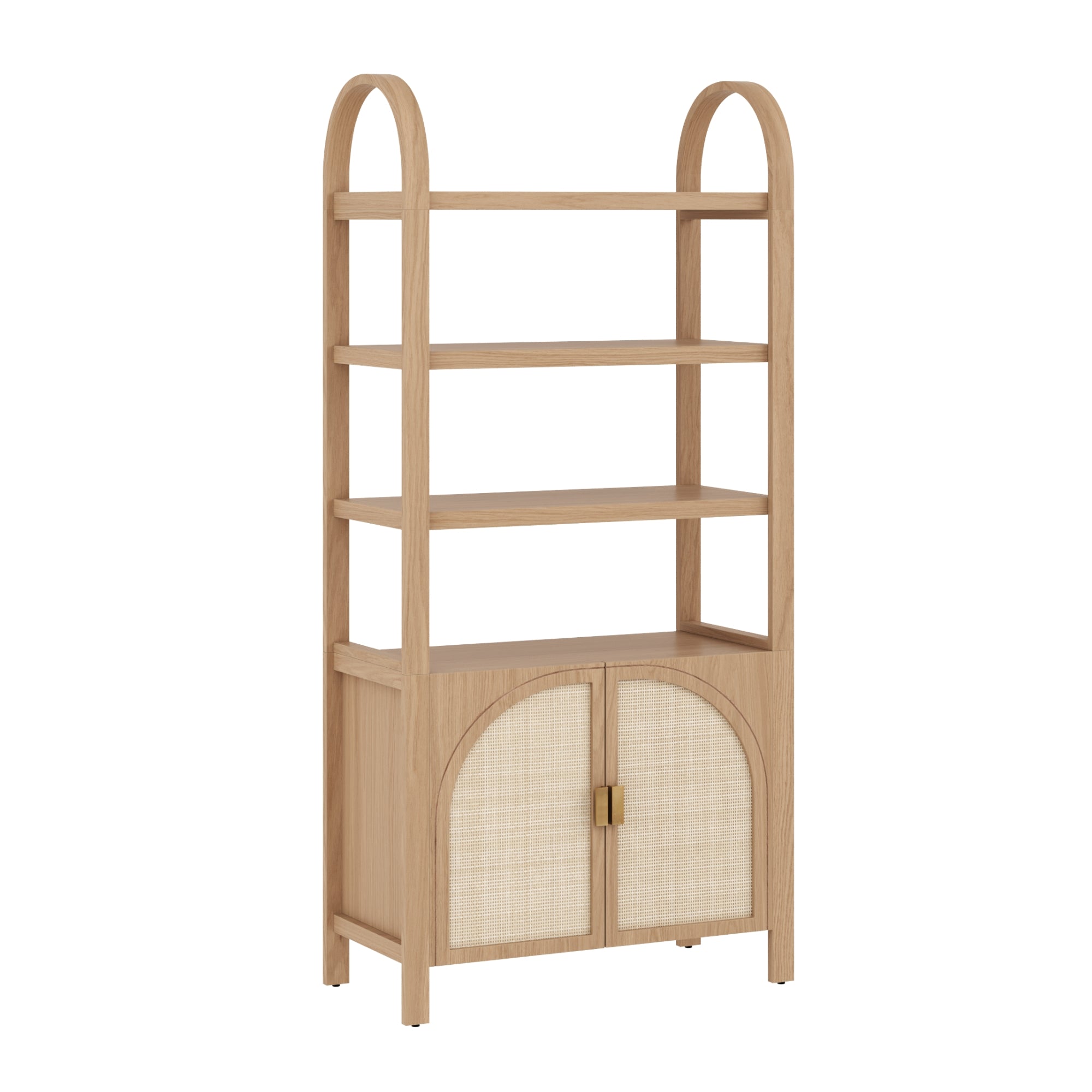 Arched Door Rattan Bookshelf with Doors Raw Oak