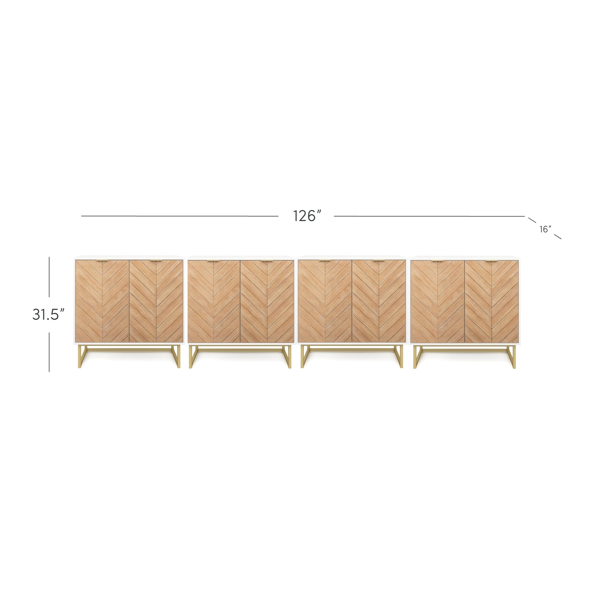 Large Herringbone Kitchen Storage Credenza White (Set of 4)