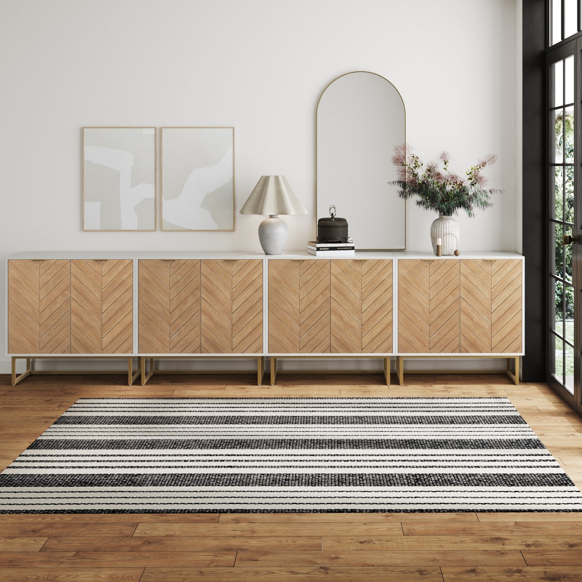 Large Herringbone Kitchen Storage Credenza White (Set of 4)