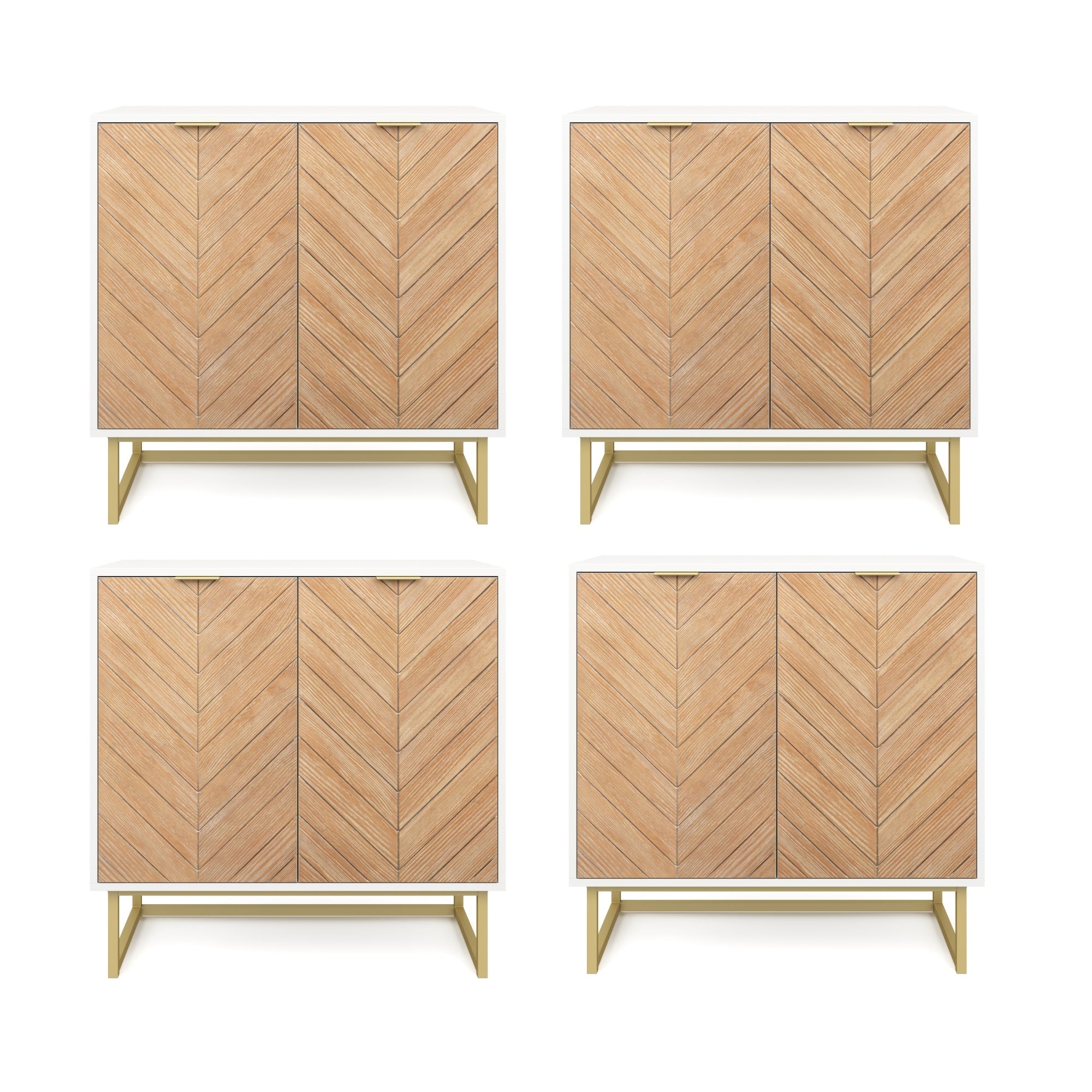 Large Herringbone Kitchen Storage Credenza White (Set of 4)