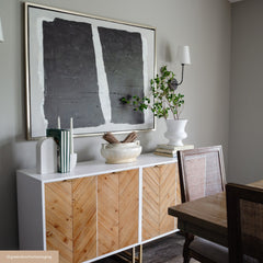Large Herringbone Kitchen Storage Credenza White (Set of 4)