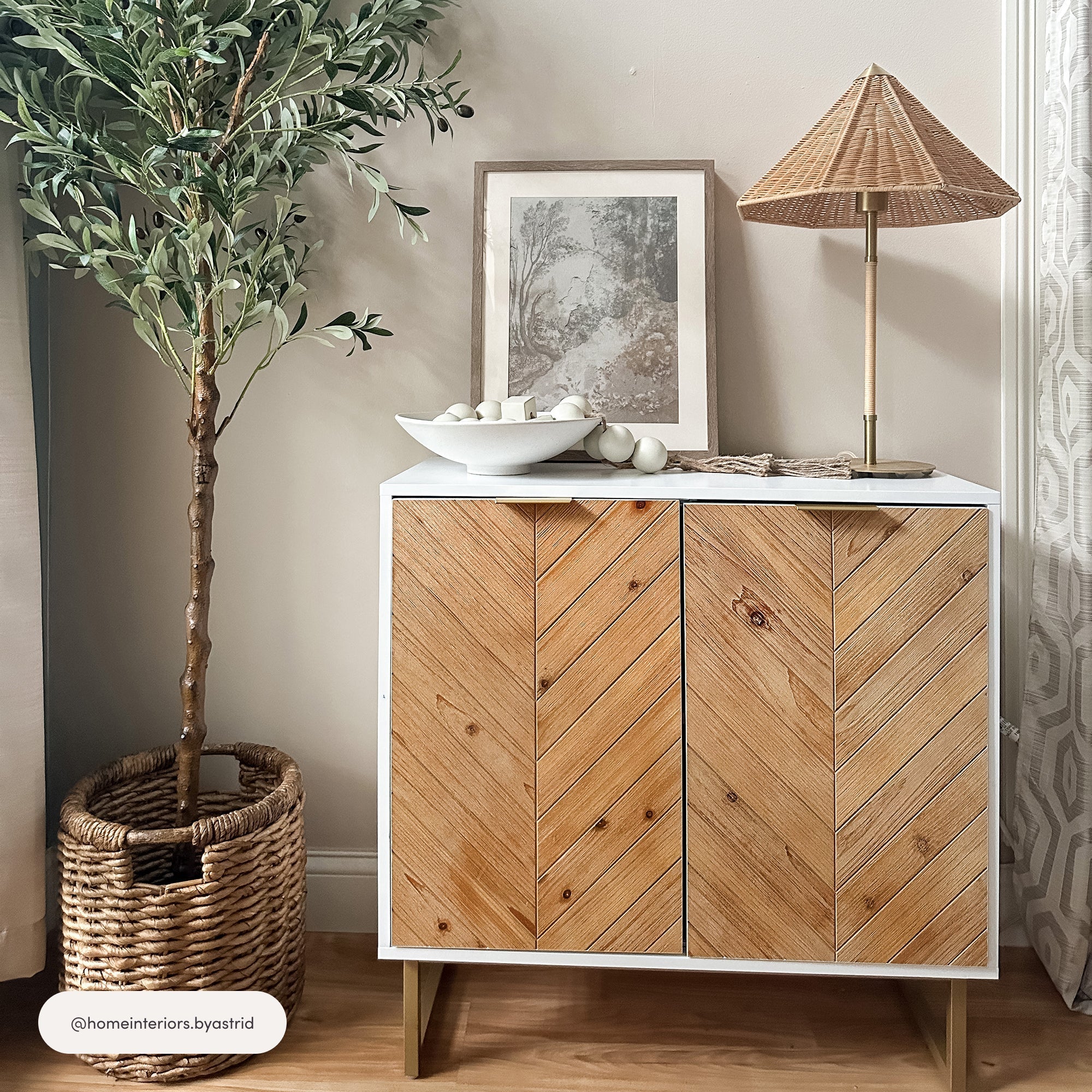 Large Herringbone Kitchen Storage Credenza White (Set of 4)