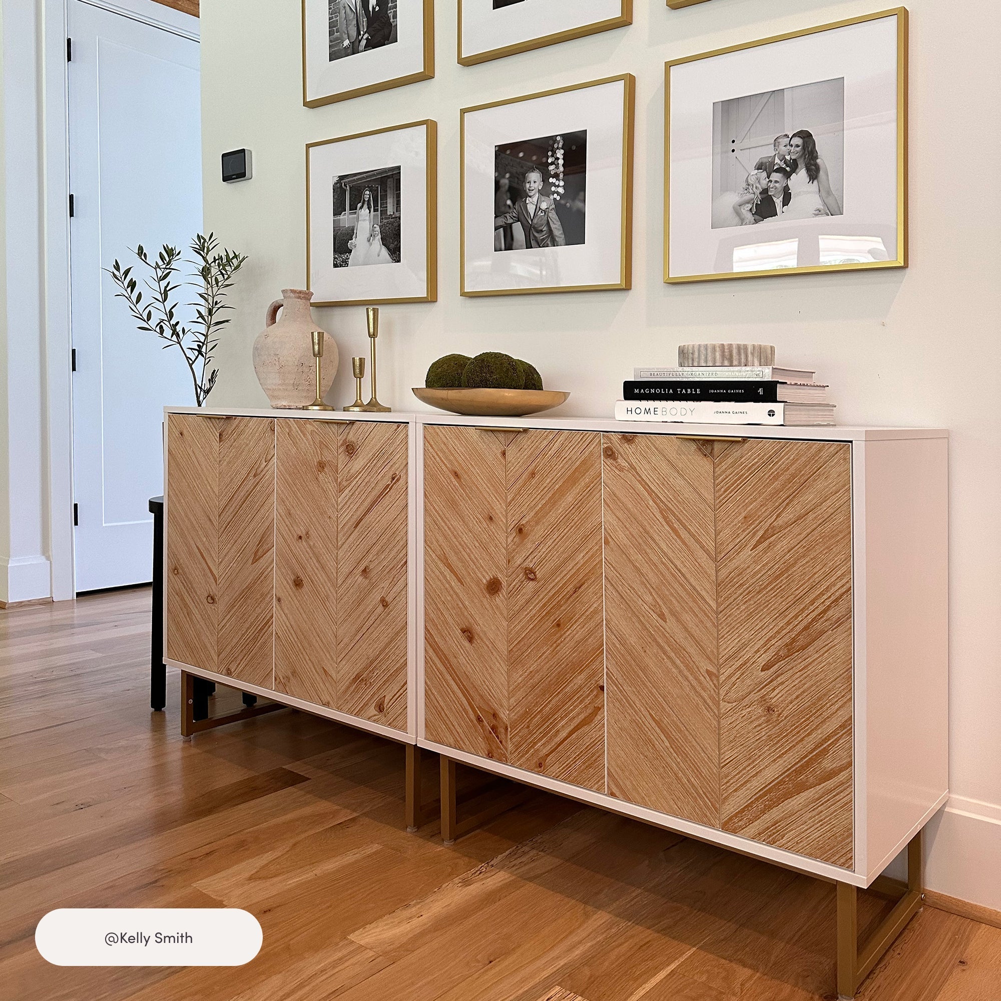 Large Herringbone Kitchen Storage Credenza White (Set of 4)