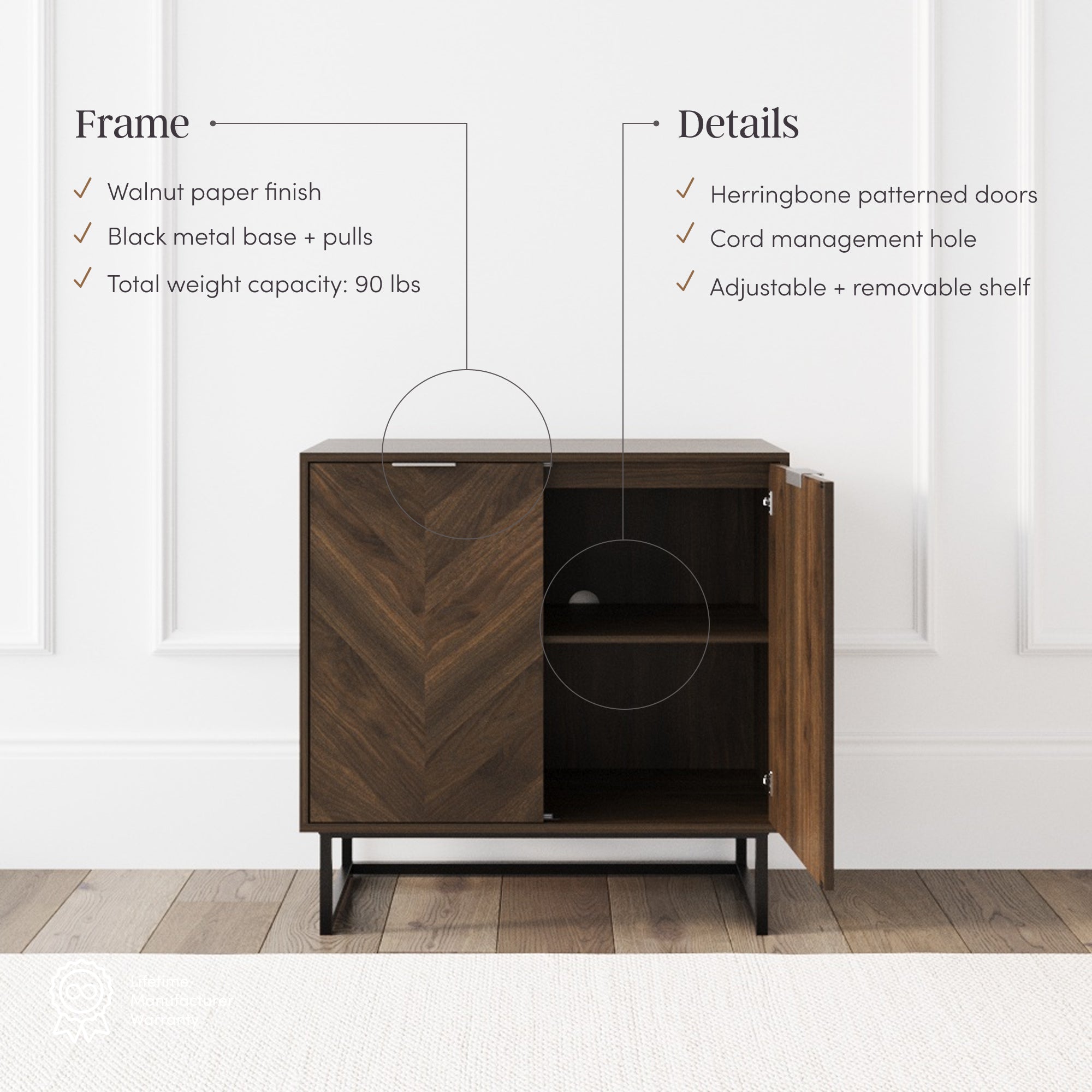 Herringbone Storage Cabinet Credenza Walnut (Set of 3)