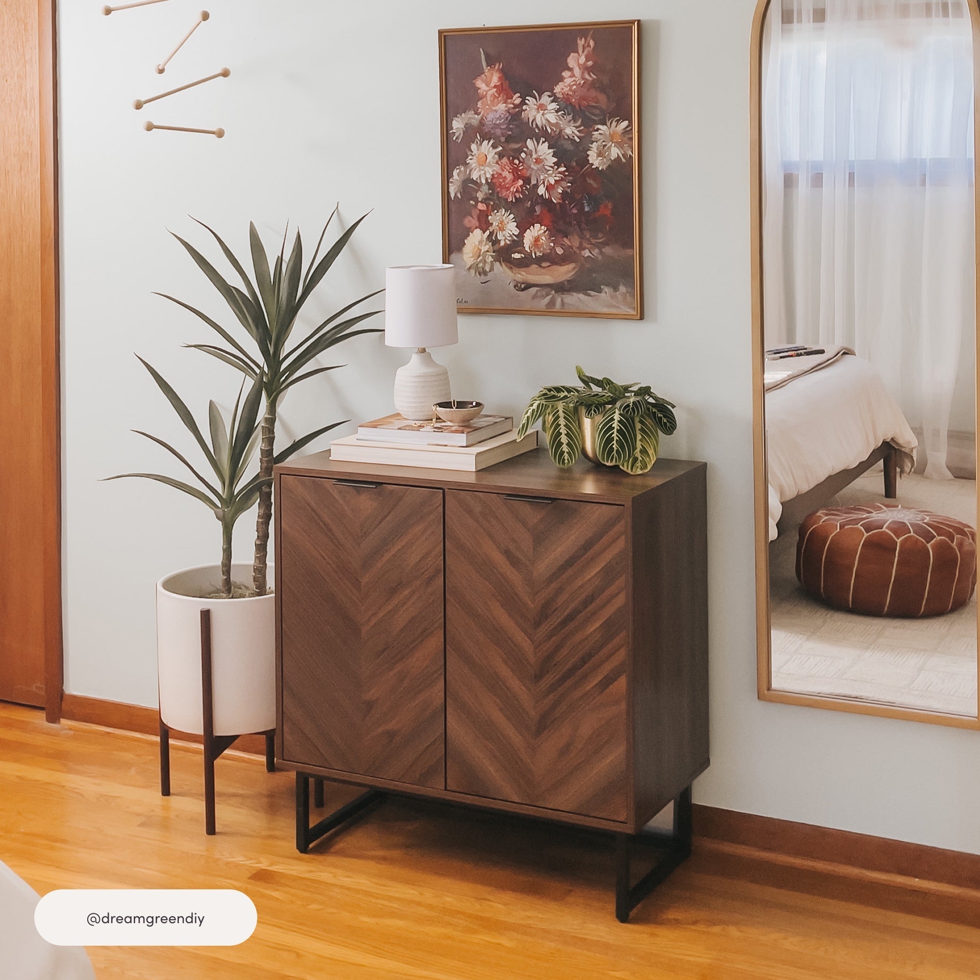 Large Herringbone Credenza Console Table Walnut (Set of 4)