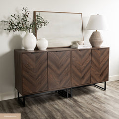 Herringbone Storage Cabinet Credenza Walnut (Set of 3)