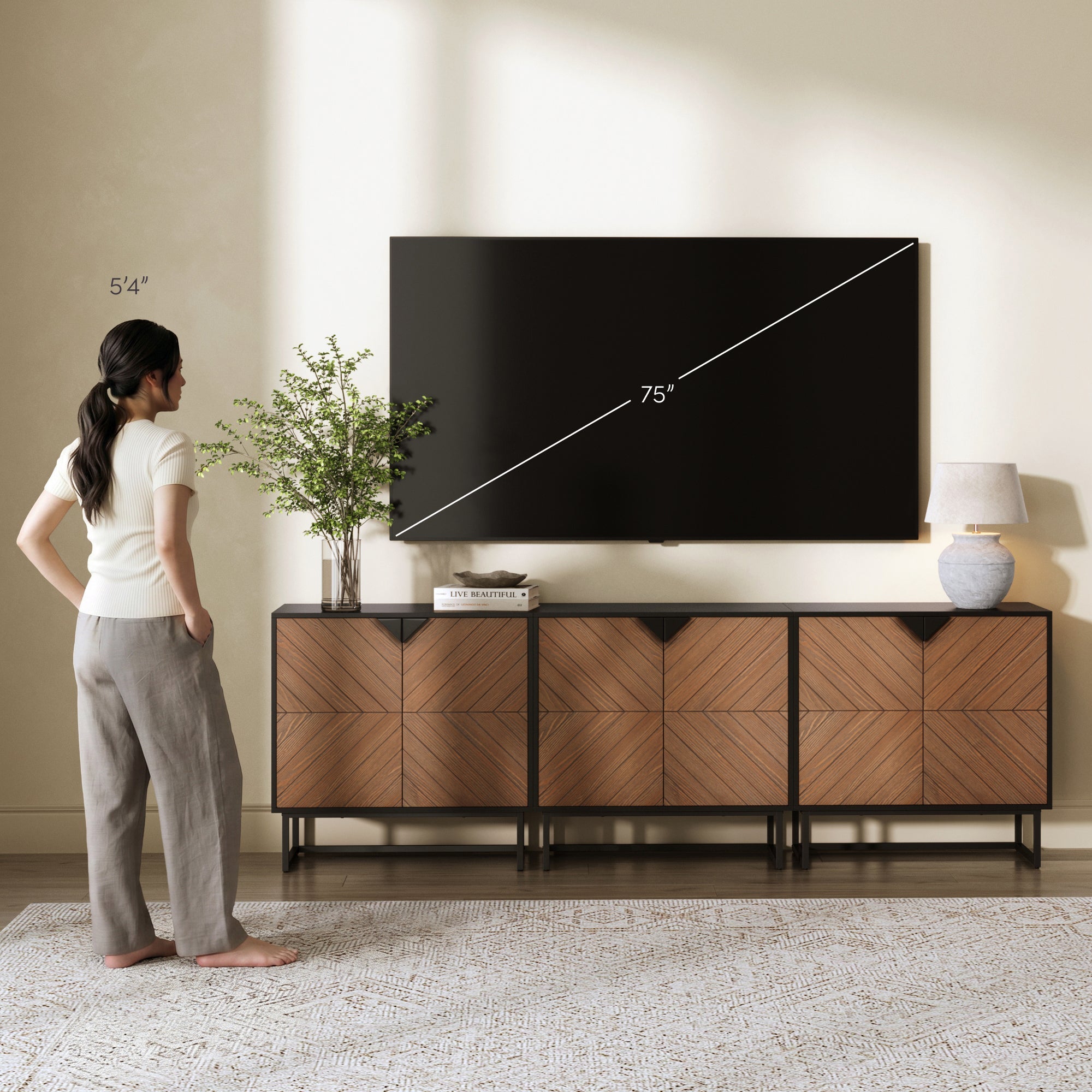 Brushed Fir Kitchen Cabinet Credenza (Set of 3)