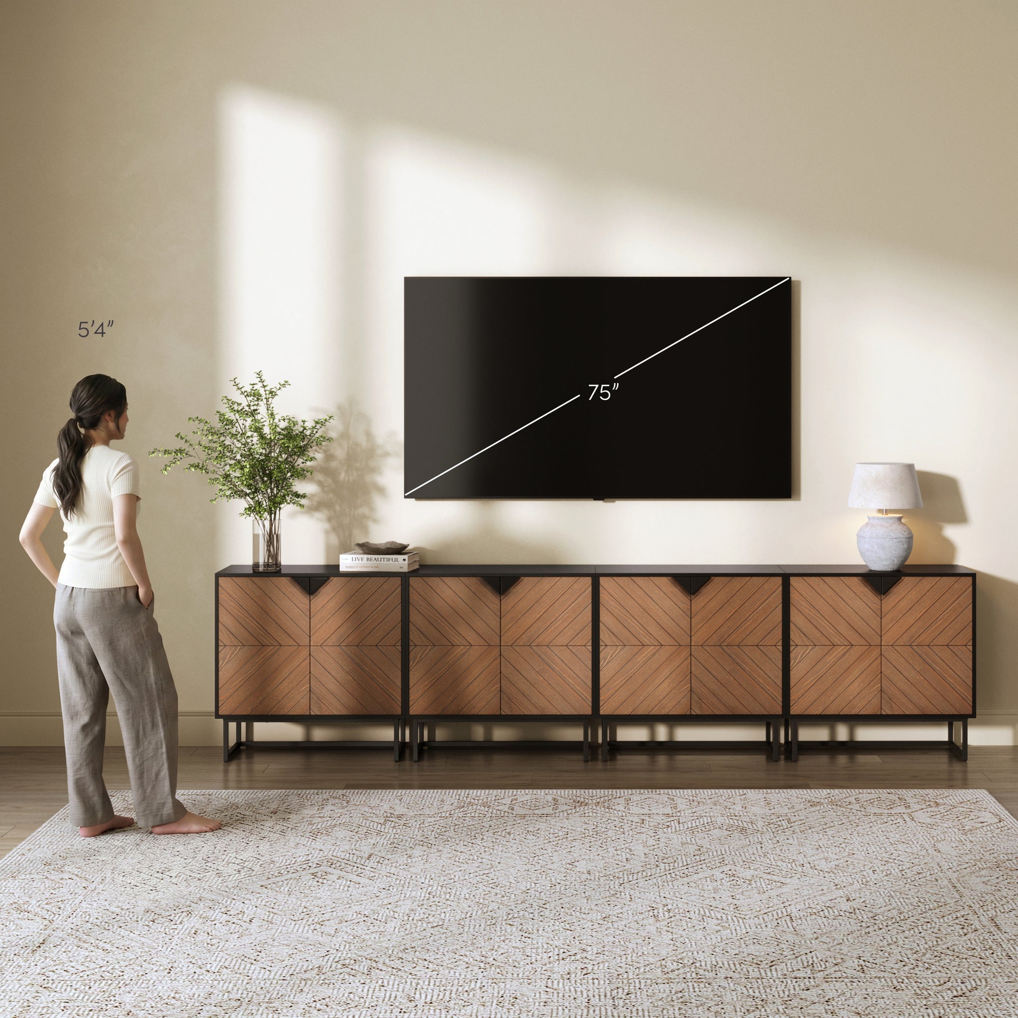 Large Brushed Fir Credenza Console Table (Set of 4)