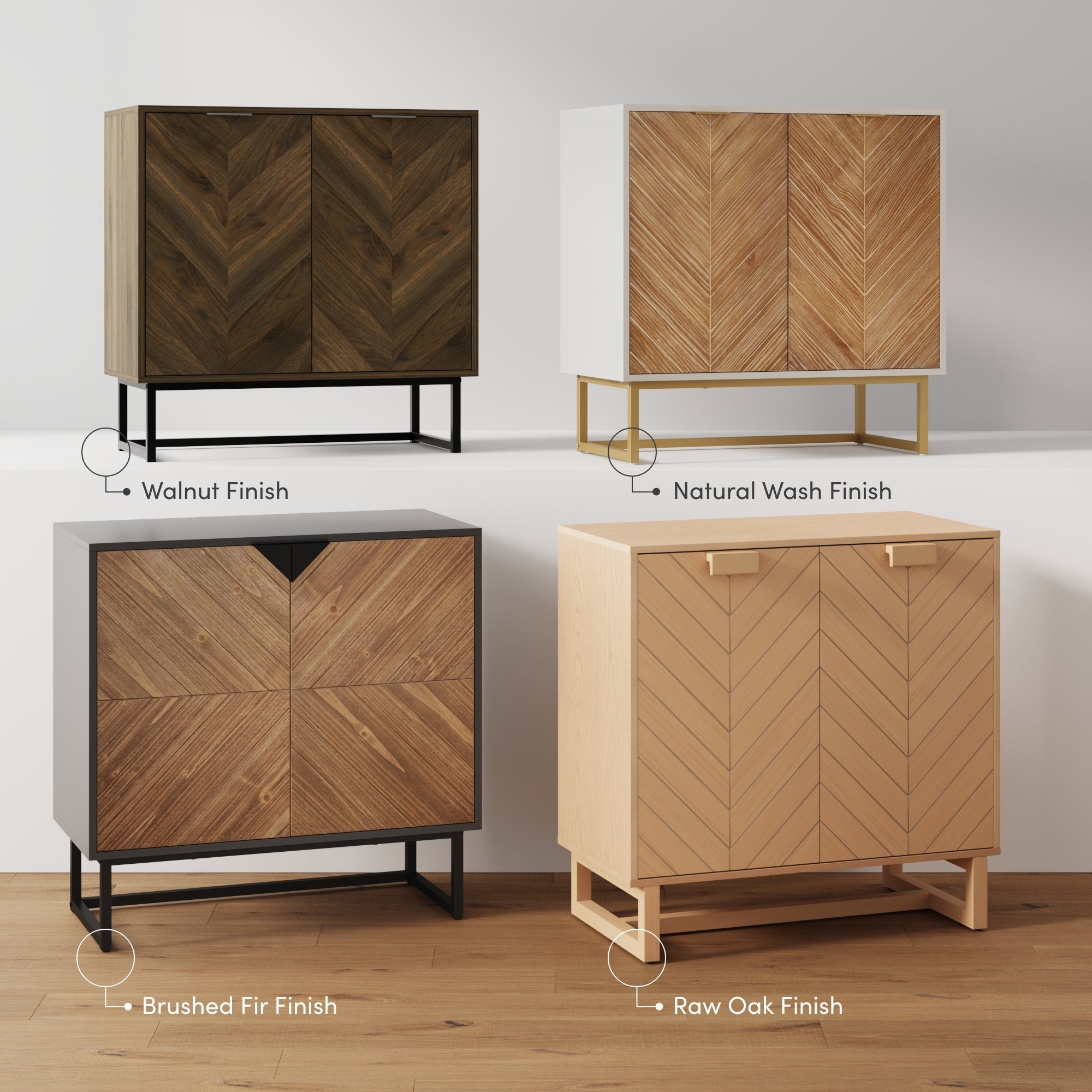 Brushed Fir Kitchen Cabinet Credenza (Set of 3)