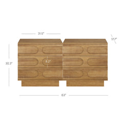 Mid-Century 3-Drawer Dresser Light Brown (Set of 2)