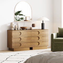 Mid-Century 3-Drawer Dresser Light Brown (Set of 2)