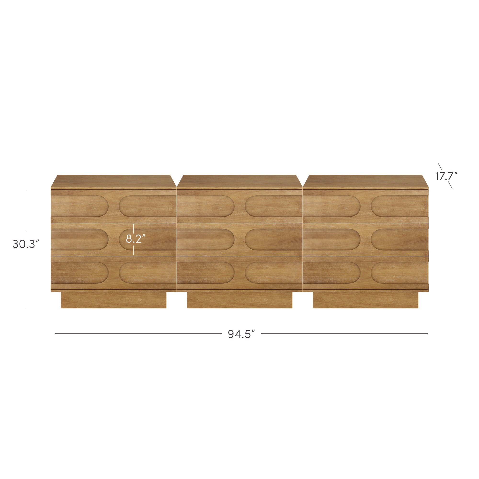 Mid-Century 9-Drawer Extra Large Dresser Light Brown (Set of 3)