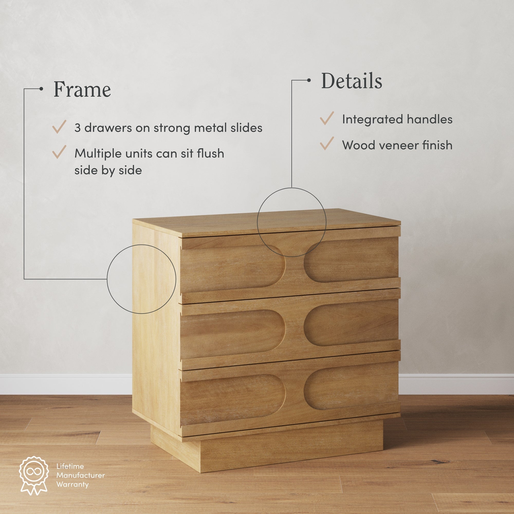 Mid-Century 9-Drawer Extra Large Dresser Light Brown (Set of 3)