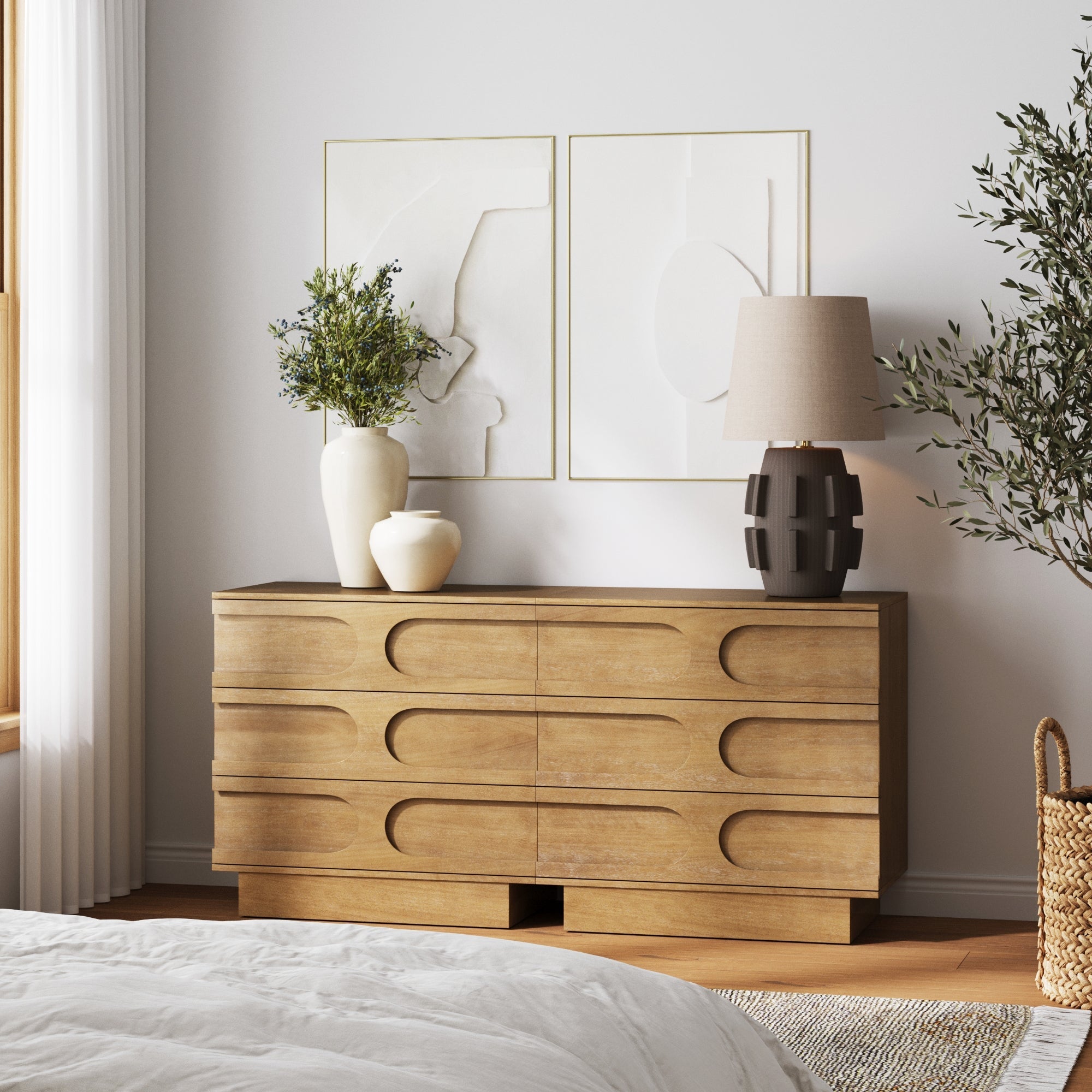 Mid-Century 3-Drawer Dresser Light Brown