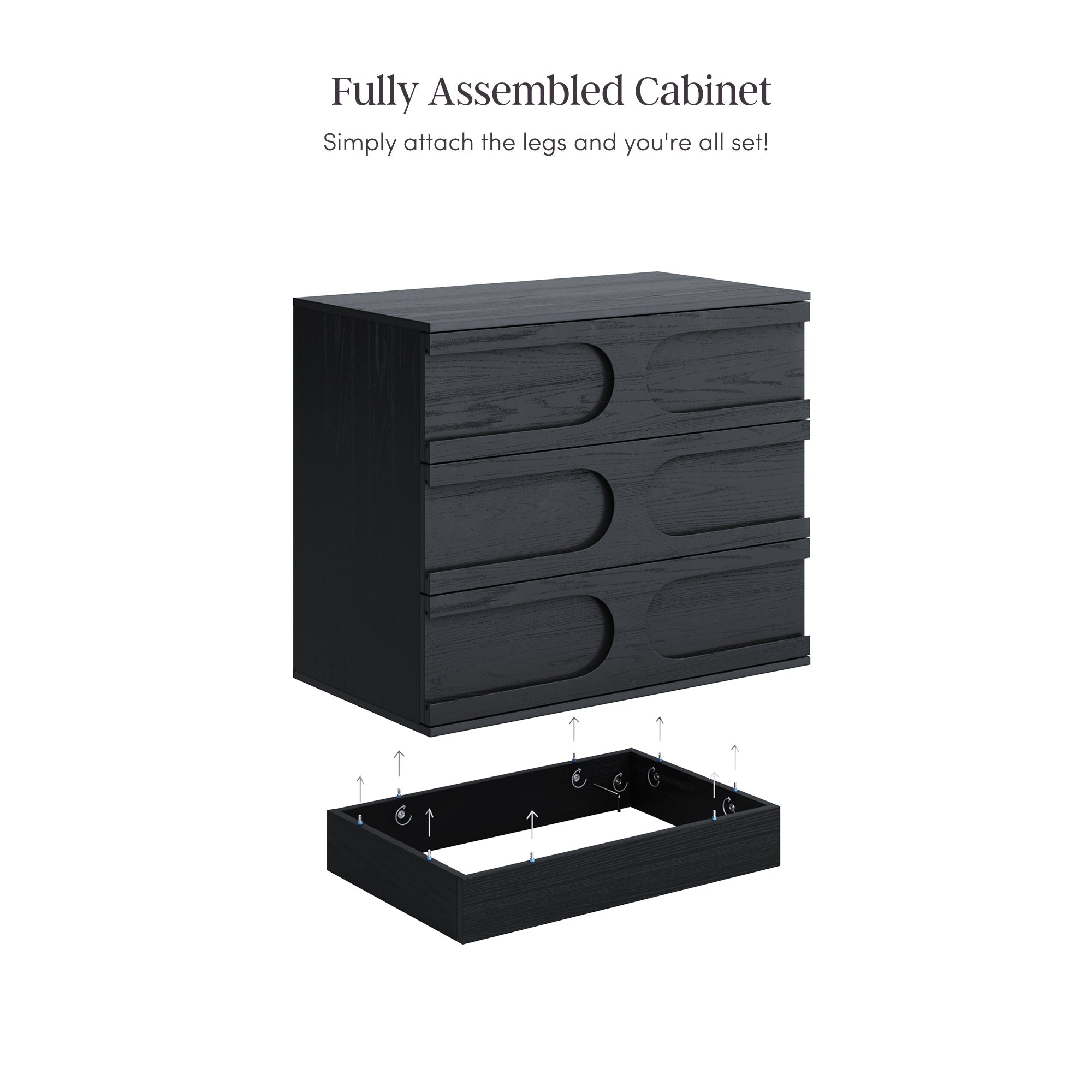 Mid-Century 3-Drawer Arched Dresser Black Oak (Set of 3)