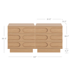 Mid-Century 3-Drawer Arched Dresser Raw Oak (Set of 2)