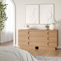 Mid-Century 3-Drawer Arched Dresser Raw Oak (Set of 2)