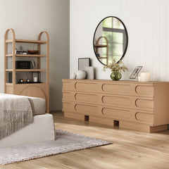 Mid-Century 3-Drawer Arched Dresser Raw Oak (Set of 3)