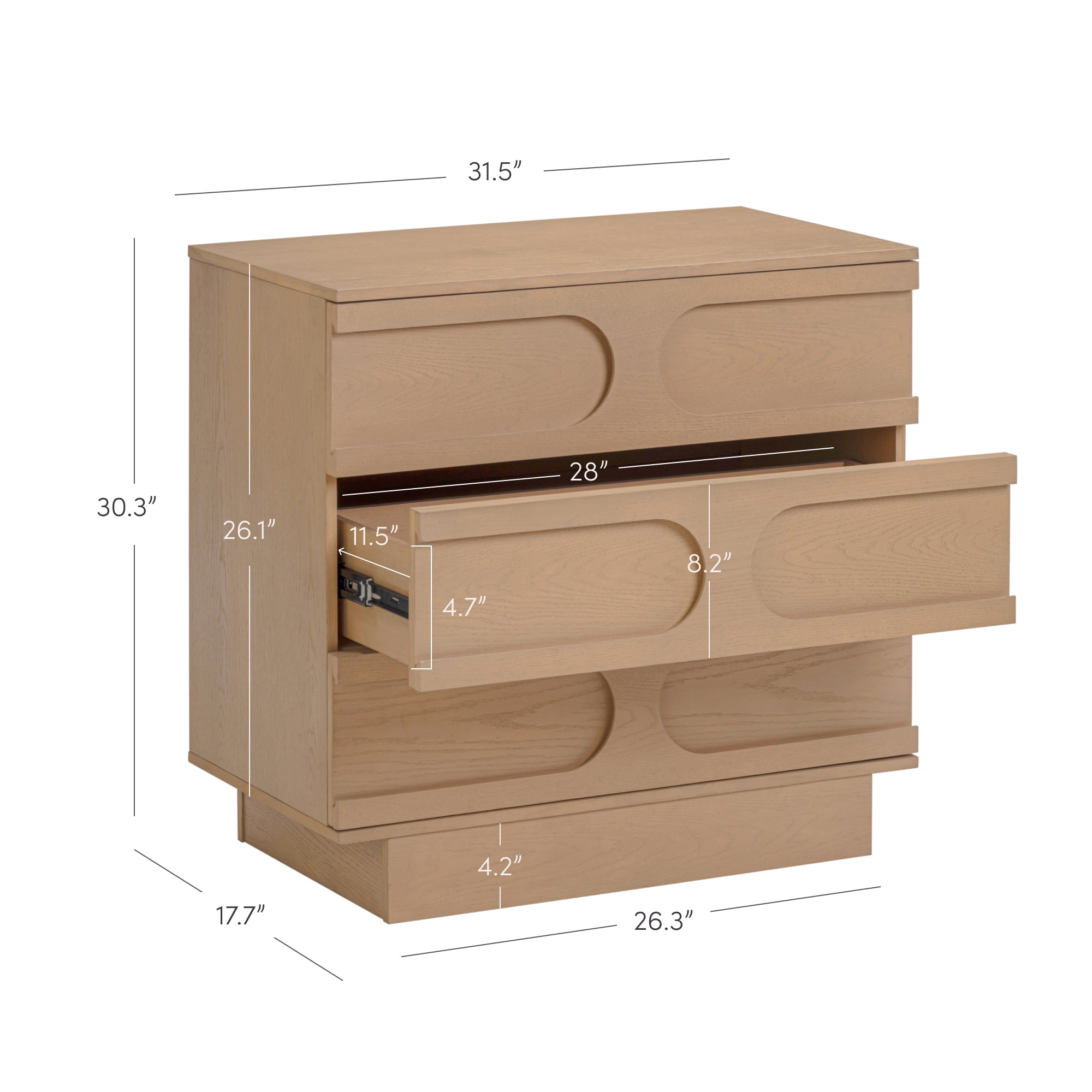 Mid-Century 3-Drawer Arched Dresser Raw Oak