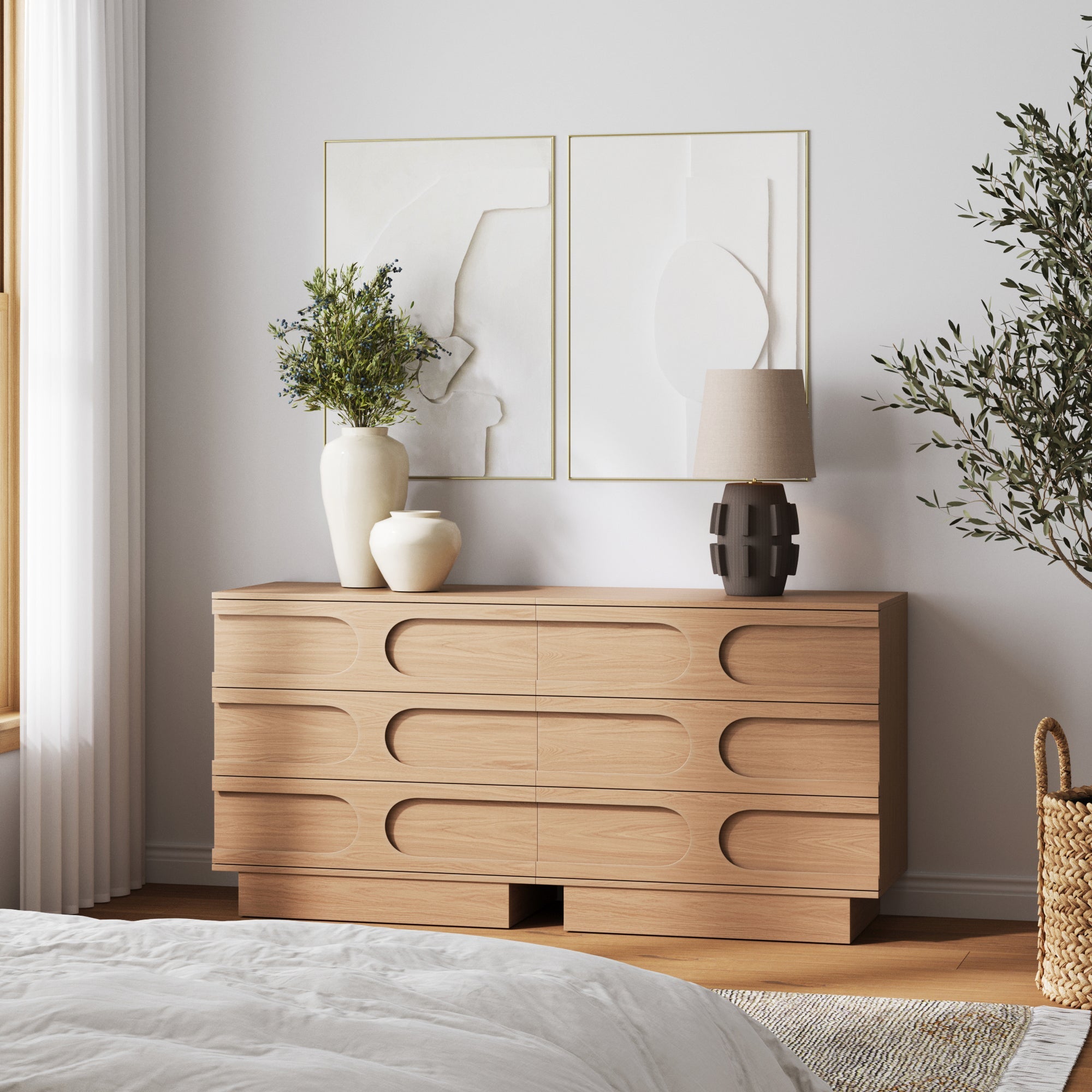 Mid-Century 3-Drawer Arched Dresser Raw Oak