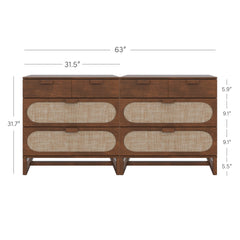 Mid-Century Rattan 3-Drawer Dressers Dark Acacia (Set of 2)