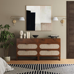 Mid-Century Rattan 3-Drawer Dressers Dark Acacia (Set of 2)