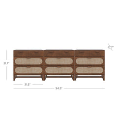 Mid-Century Rattan 3-Drawer Dressers Dark Acacia (Set of 3)