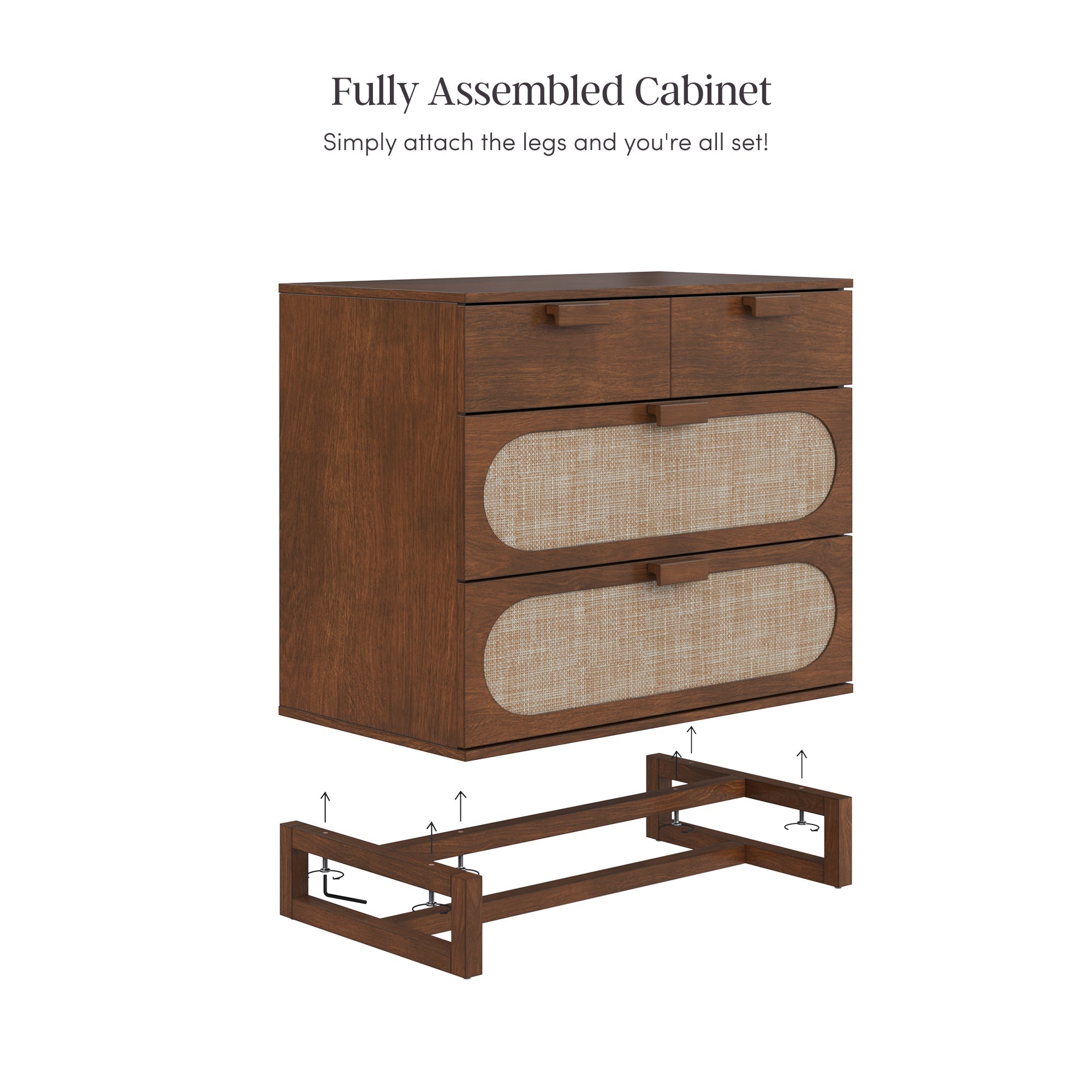 Mid-Century Rattan 3-Drawer Dressers Dark Acacia (Set of 3)