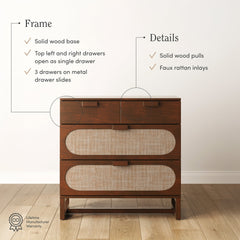 Mid-Century Rattan 3-Drawer Dressers Dark Acacia (Set of 2)