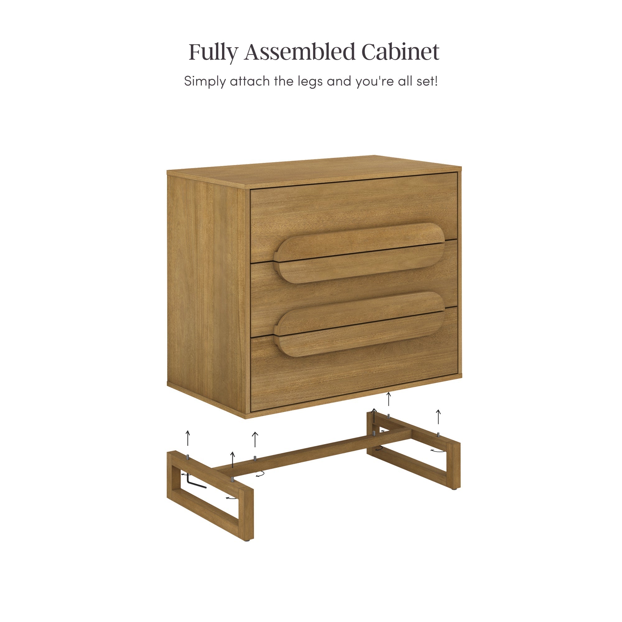 Modern 3-Drawer Solid Wood Dresser with Integrated Handles (Set of 3)