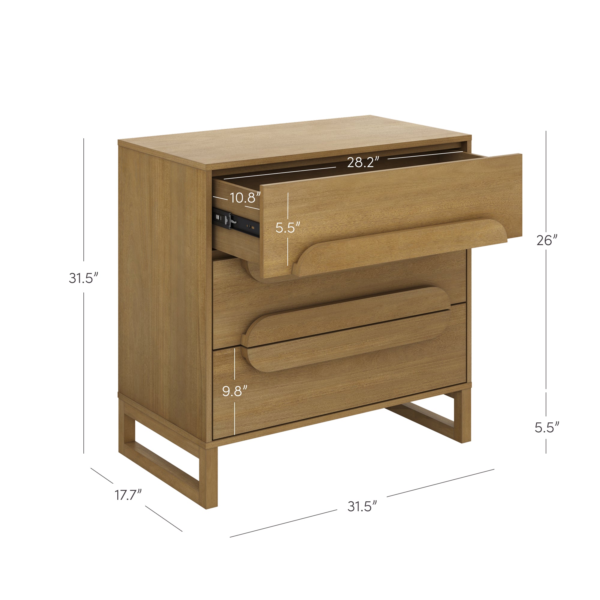 Modern 3-Drawer Solid Wood Dresser with Integrated Handles