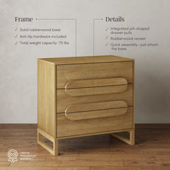 Modern Solid Wood 3-Drawer Dresser with Integrated Handles (Set of 2)