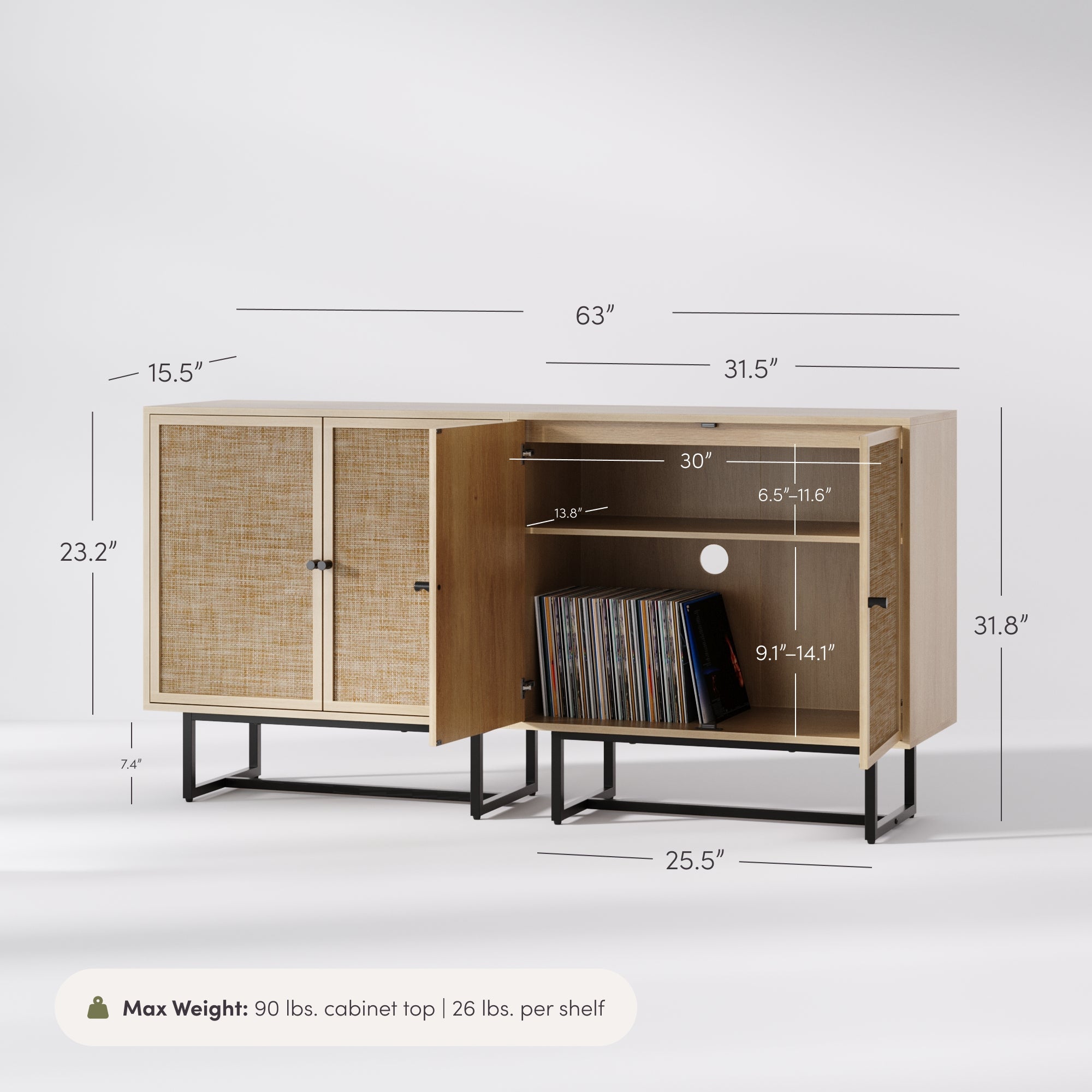 Rattan Storage Cabinet Credenza Oak (Set of 2)