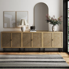 Rattan Storage Cabinet Credenza Oak (Set of 3)