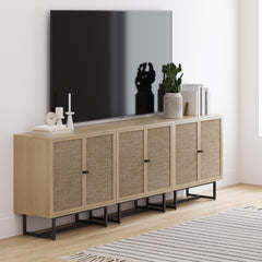 Rattan Storage Cabinet Credenza Oak (Set of 3)