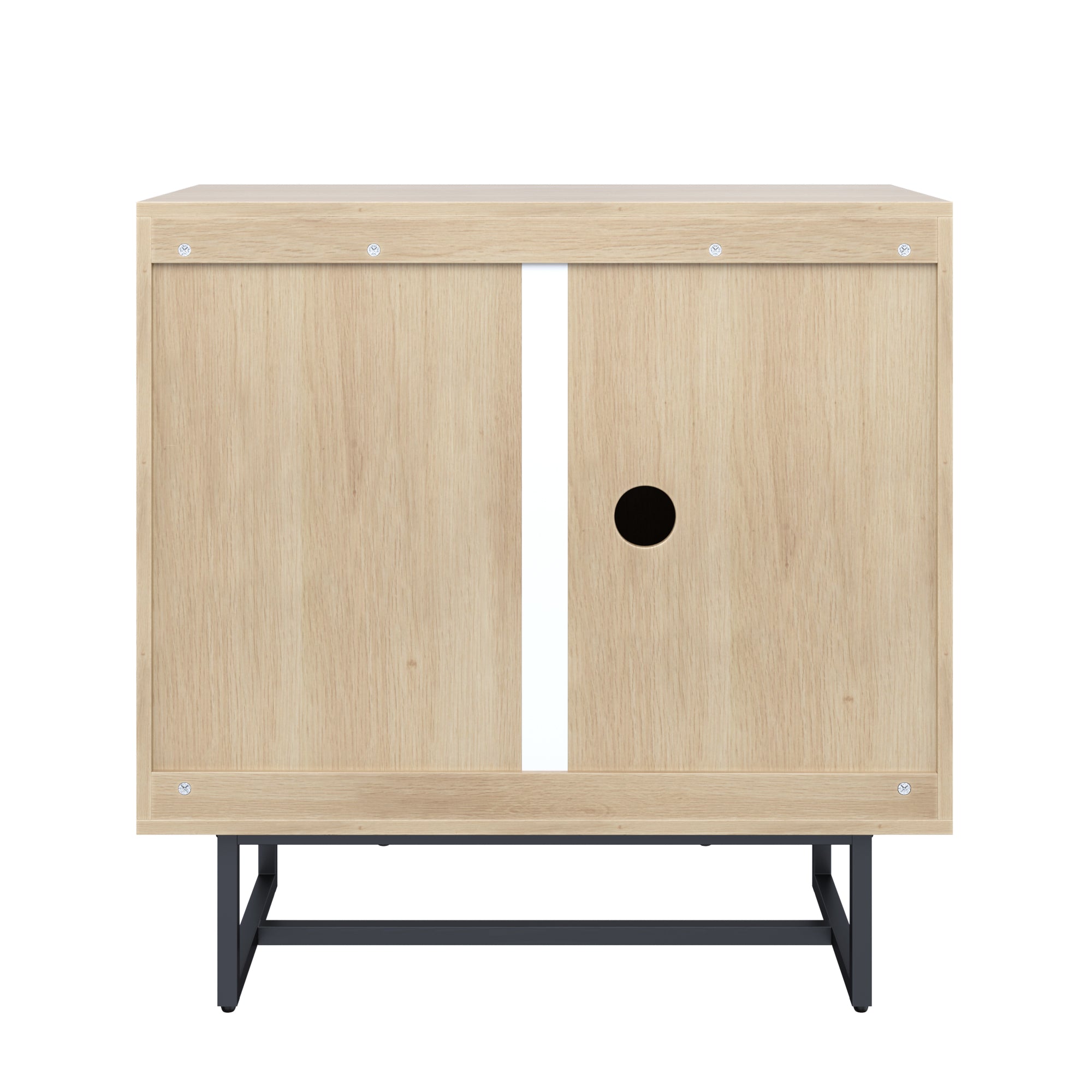 Rattan Storage Cabinet Credenza Oak (Set of 2)