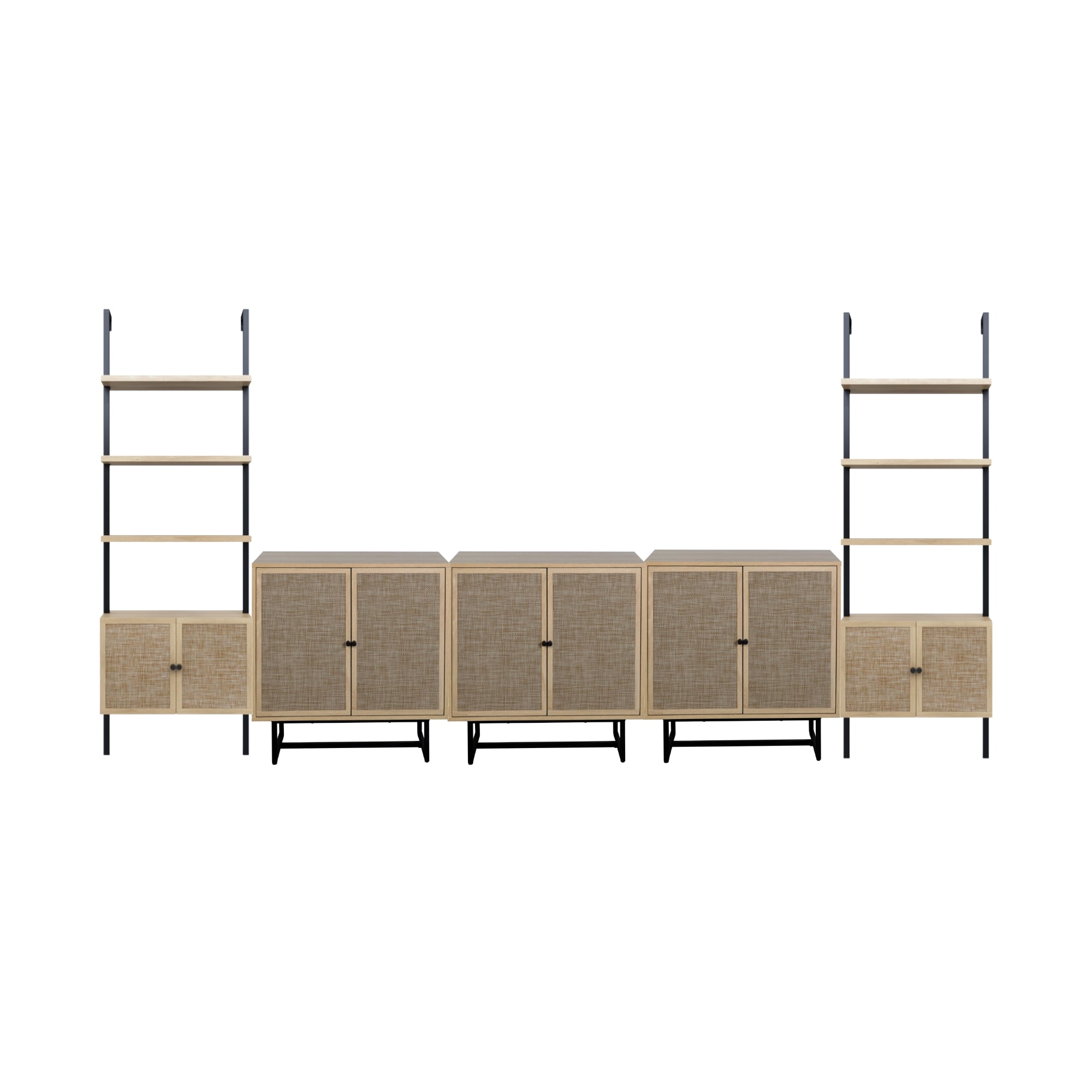 Boho Rattan Entertainment Center (3 Cabinets)