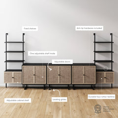 Boho Rattan Entertainment Center with Bookshelves