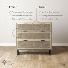 Rattan & Wood 3-Drawer Dressers Light Oak (Set of 2)