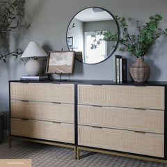 Rattan, Wood & Metal 3-Drawer Dresser Black